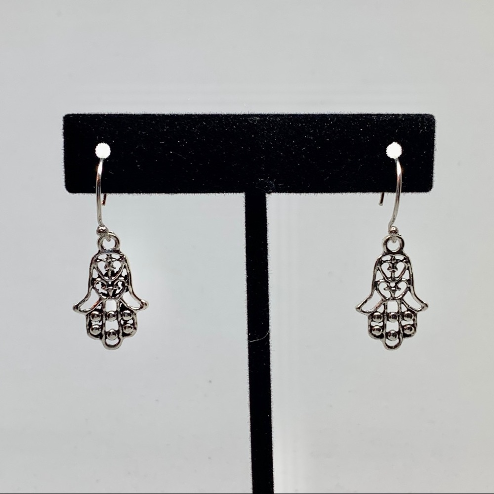 Pewter Hamsa Hand Earrings - Picture 2 of 3